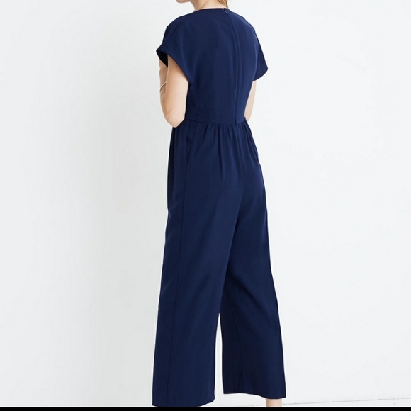 Madewell navy blue v-neck with button short sleeves wide leg romper 0 - Picture 10 of 11